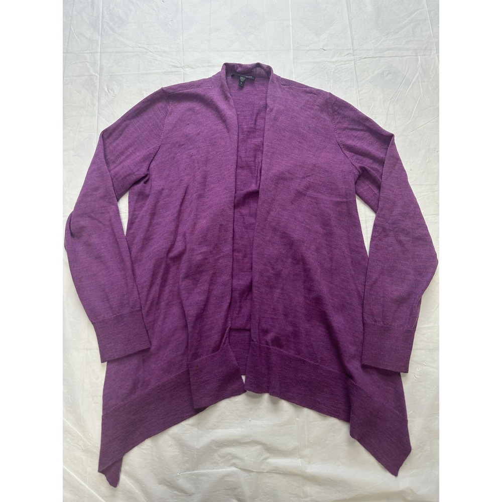 Eileen Fisher Cardigan Sweater Small Open Front 100% Wool Purple Long Sleeve